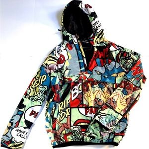 Reason Comic Book Jacket Men’s Sz M Hoodie Half Zip Mesh Lining Multicolor